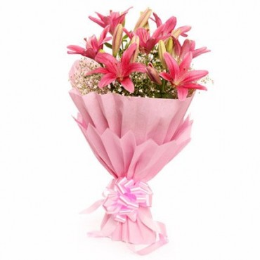 Pink Lilies Fresh Flowers Bunch of 8